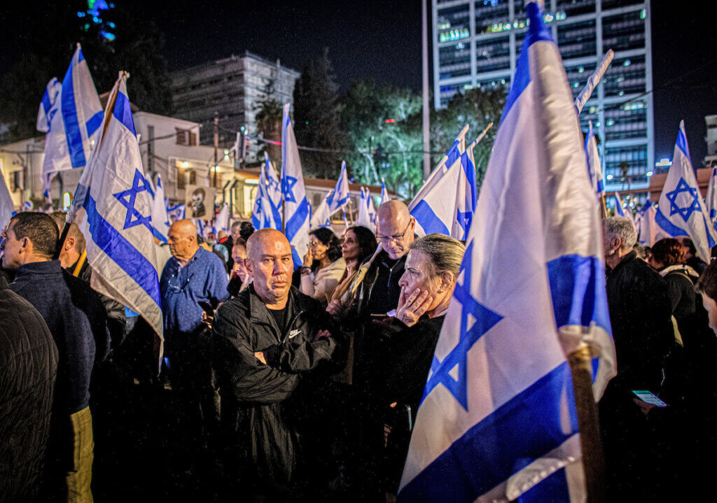 Protesters at a rally in Tel Aviv to protest proposed reforms to the Israeli justice system January 21, 2023. (Photo: Eyal Warshavsky/SOPA Images via ZUMA Press Wire/APAIMAGES)