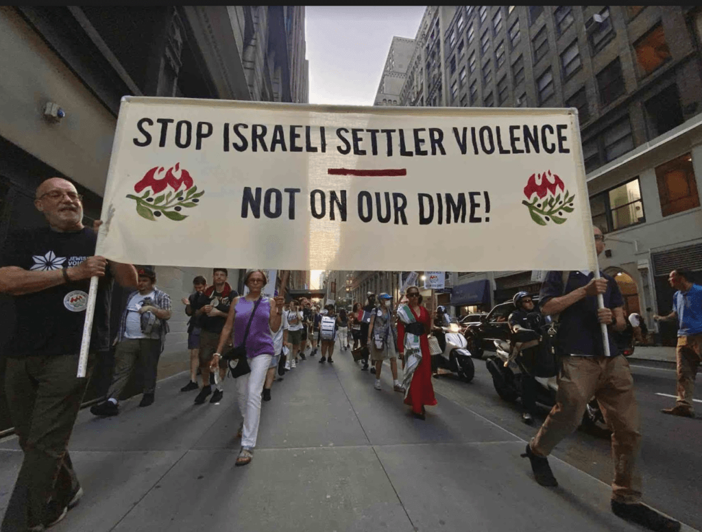 500+ crowd of New Yorkers protesting Israeli settler violence and rallying in support of the Not On Our Dime! Act