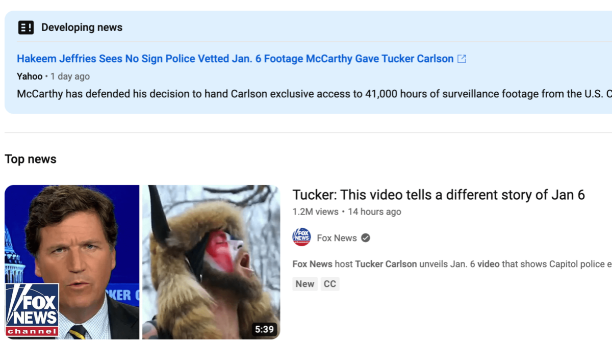 Tucker Carlson search on YouTube