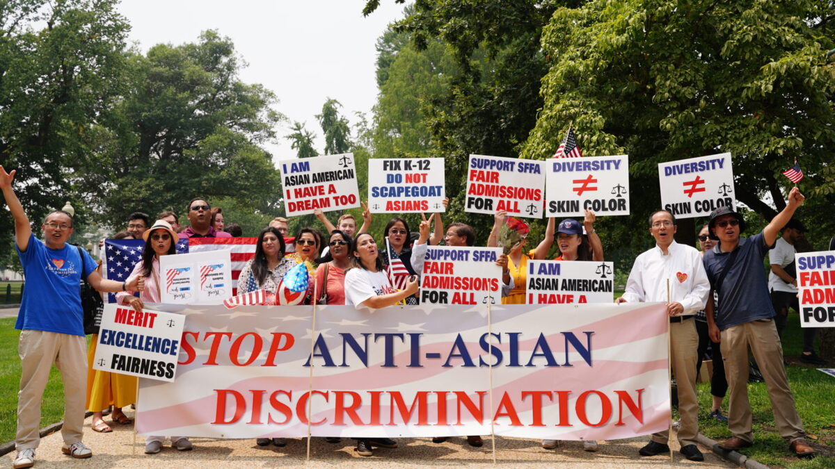Asian American immigrant parents descended on the steps of the U.S. Supreme Court to Washington, D.C., to celebrate the U.S. Supreme Court's decision, ending anti-Asian racism in college admissions.
